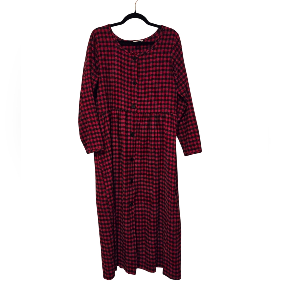 Vintage The Vermont Country Store Buffalo Check Plaid Flannel Dress Red Medium - Picture 2 of 9